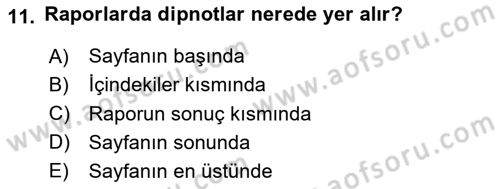 Mesleki Yazışmalar Dersi 2024 - 2025 Yılı (Final) Dönem Sonu Sınav Soruları 11. Soru