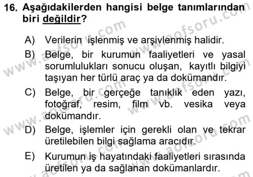 Mesleki Yazışmalar Dersi 2024 - 2025 Yılı (Final) Dönem Sonu Sınav Soruları 16. Soru