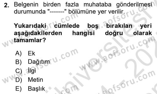 Mesleki Yazışmalar Dersi 2024 - 2025 Yılı (Final) Dönem Sonu Sınav Soruları 2. Soru