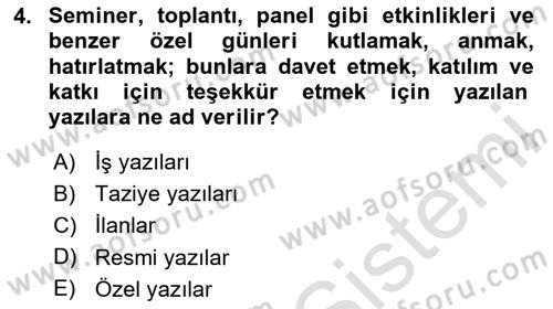 Mesleki Yazışmalar Dersi 2024 - 2025 Yılı (Final) Dönem Sonu Sınav Soruları 4. Soru