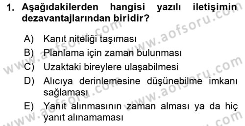 Mesleki Yazışmalar Dersi 2024 - 2025 Yılı Yaz Okulu Sınav Soruları 1. Soru
