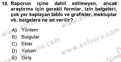 Mesleki Yazışmalar Dersi 2024 - 2025 Yılı Yaz Okulu Sınav Soruları 10. Soru