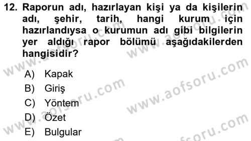 Mesleki Yazışmalar Dersi 2024 - 2025 Yılı Yaz Okulu Sınav Soruları 12. Soru