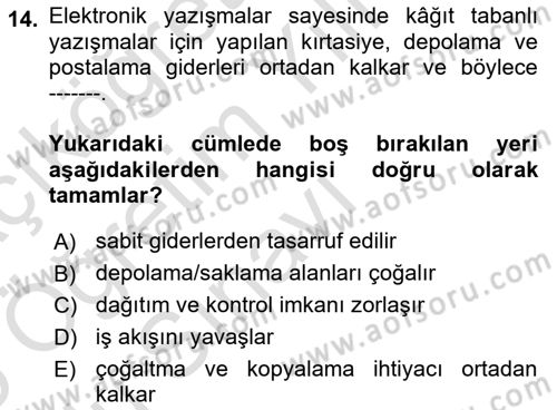 Mesleki Yazışmalar Dersi 2024 - 2025 Yılı Yaz Okulu Sınav Soruları 14. Soru