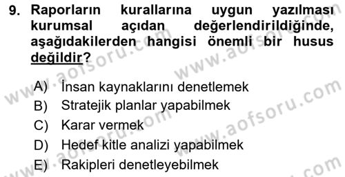 Mesleki Yazışmalar Dersi 2024 - 2025 Yılı Yaz Okulu Sınav Soruları 9. Soru