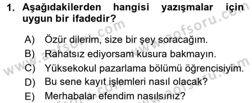 Mesleki Yazışmalar Dersi 2025 - 2026 Yılı (Vize) Ara Sınav Soruları 1. Soru