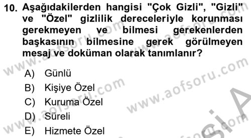Mesleki Yazışmalar Dersi 2025 - 2026 Yılı (Vize) Ara Sınav Soruları 10. Soru