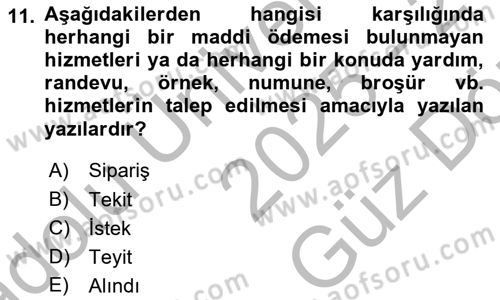Mesleki Yazışmalar Dersi 2025 - 2026 Yılı (Vize) Ara Sınav Soruları 11. Soru