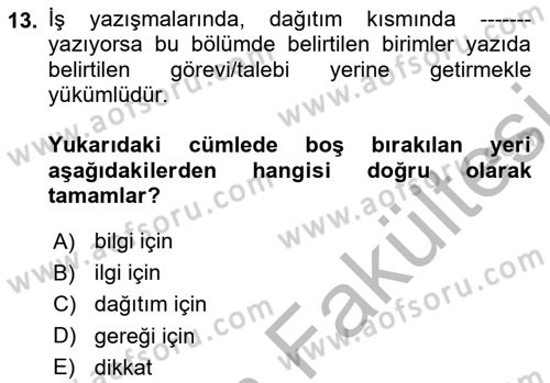 Mesleki Yazışmalar Dersi 2025 - 2026 Yılı (Vize) Ara Sınav Soruları 13. Soru
