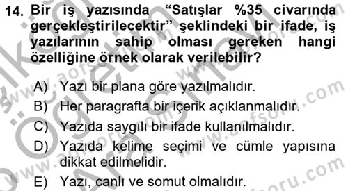 Mesleki Yazışmalar Dersi 2025 - 2026 Yılı (Vize) Ara Sınav Soruları 14. Soru