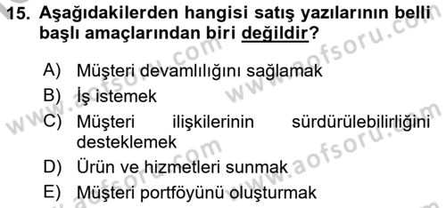 Mesleki Yazışmalar Dersi 2025 - 2026 Yılı (Vize) Ara Sınav Soruları 15. Soru