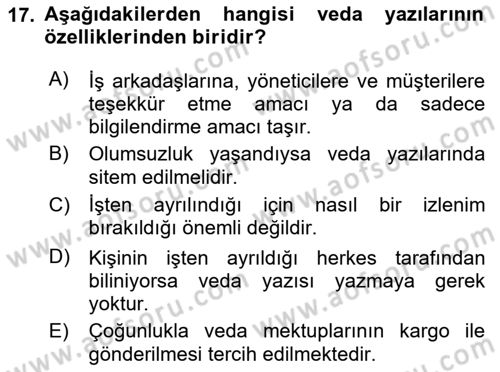 Mesleki Yazışmalar Dersi 2025 - 2026 Yılı (Vize) Ara Sınav Soruları 17. Soru