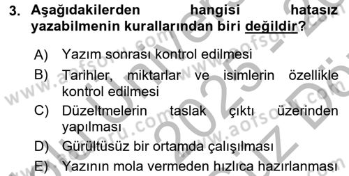 Mesleki Yazışmalar Dersi 2025 - 2026 Yılı (Vize) Ara Sınav Soruları 3. Soru