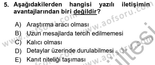 Mesleki Yazışmalar Dersi 2025 - 2026 Yılı (Vize) Ara Sınav Soruları 5. Soru