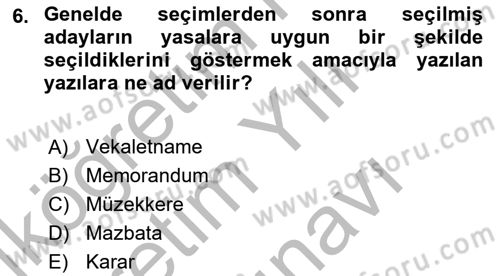 Mesleki Yazışmalar Dersi 2025 - 2026 Yılı (Vize) Ara Sınav Soruları 6. Soru