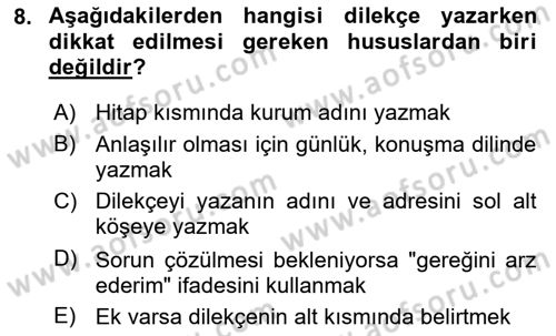 Mesleki Yazışmalar Dersi 2025 - 2026 Yılı (Vize) Ara Sınav Soruları 8. Soru