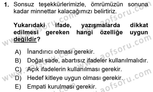 Mesleki Yazışmalar Dersi 2025 - 2026 Yılı (Final) Dönem Sonu Sınav Soruları 1. Soru