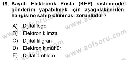Mesleki Yazışmalar Dersi 2025 - 2026 Yılı (Final) Dönem Sonu Sınav Soruları 19. Soru