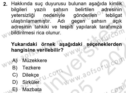 Mesleki Yazışmalar Dersi 2025 - 2026 Yılı (Final) Dönem Sonu Sınav Soruları 2. Soru