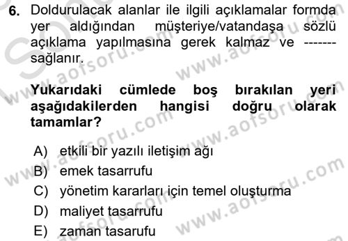 Mesleki Yazışmalar Dersi 2025 - 2026 Yılı (Final) Dönem Sonu Sınav Soruları 6. Soru