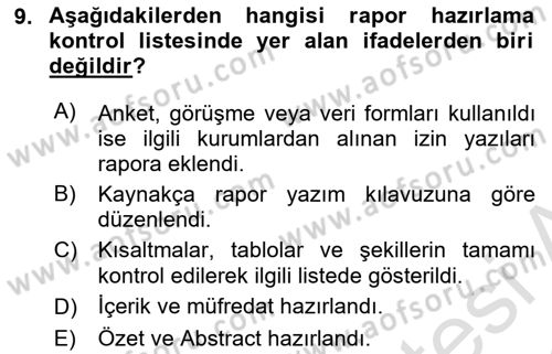 Mesleki Yazışmalar Dersi 2025 - 2026 Yılı (Final) Dönem Sonu Sınav Soruları 9. Soru