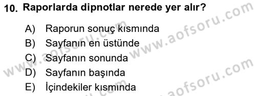 Mesleki Yazışmalar Dersi 2025 - 2026 Yılı Yaz Okulu Sınav Soruları 10. Soru