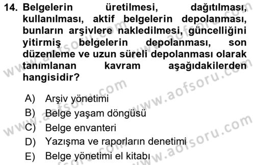 Mesleki Yazışmalar Dersi 2025 - 2026 Yılı Yaz Okulu Sınav Soruları 14. Soru