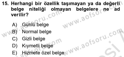 Mesleki Yazışmalar Dersi 2025 - 2026 Yılı Yaz Okulu Sınav Soruları 15. Soru