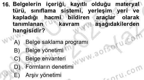 Mesleki Yazışmalar Dersi 2025 - 2026 Yılı Yaz Okulu Sınav Soruları 16. Soru