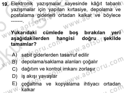 Mesleki Yazışmalar Dersi 2025 - 2026 Yılı Yaz Okulu Sınav Soruları 19. Soru