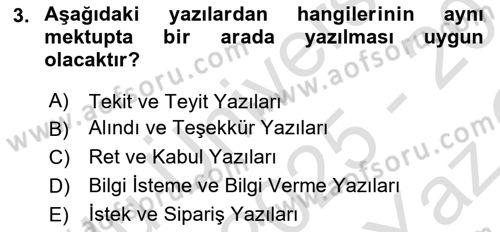 Mesleki Yazışmalar Dersi 2025 - 2026 Yılı Yaz Okulu Sınav Soruları 3. Soru