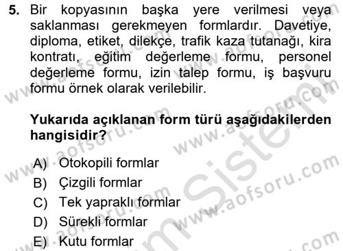 Mesleki Yazışmalar Dersi 2025 - 2026 Yılı Yaz Okulu Sınav Soruları 5. Soru