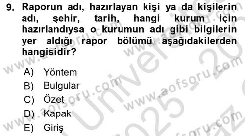 Mesleki Yazışmalar Dersi 2025 - 2026 Yılı Yaz Okulu Sınav Soruları 9. Soru