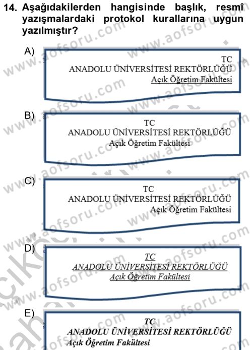 İş Ortamında Protokol Ve Davranış Kuralları Dersi 2016 - 2017 Yılı (Vize) Ara Sınav Soruları 14. Soru