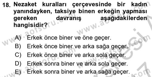 İş Ortamında Protokol Ve Davranış Kuralları Dersi 2016 - 2017 Yılı (Vize) Ara Sınav Soruları 18. Soru