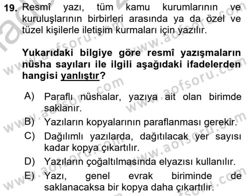 İş Ortamında Protokol Ve Davranış Kuralları Dersi 2016 - 2017 Yılı (Vize) Ara Sınav Soruları 19. Soru