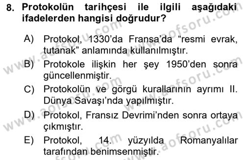 İş Ortamında Protokol Ve Davranış Kuralları Dersi 2017 - 2018 Yılı (Vize) Ara Sınav Soruları 8. Soru