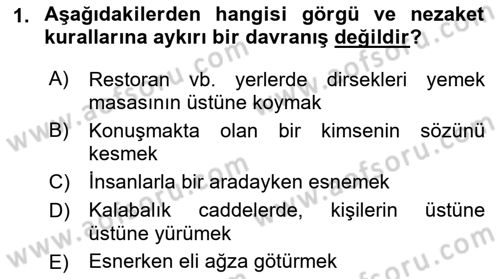 İş Ortamında Protokol Ve Davranış Kuralları Dersi 2021 - 2022 Yılı (Vize) Ara Sınav Soruları 1. Soru