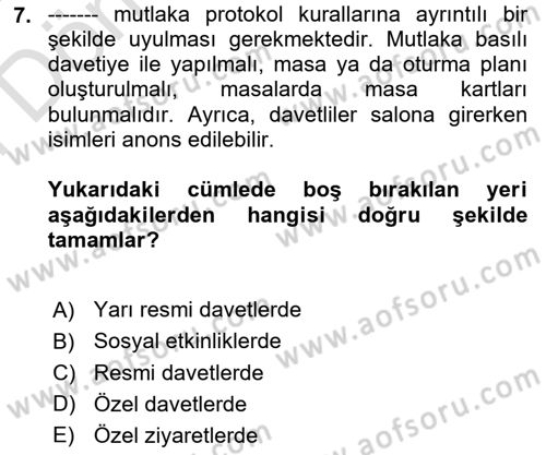 İş Ortamında Protokol Ve Davranış Kuralları Dersi 2023 - 2024 Yılı (Final) Dönem Sonu Sınav Soruları 7. Soru