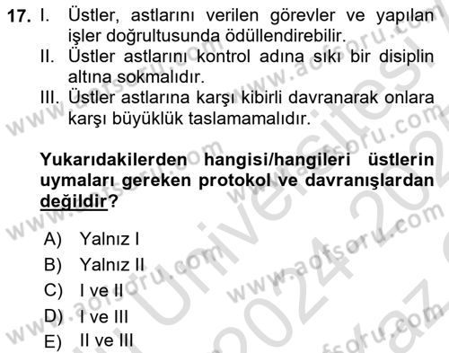 İş Ortamında Protokol Ve Davranış Kuralları Dersi 2024 - 2025 Yılı Yaz Okulu Sınav Soruları 17. Soru