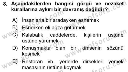 İş Ortamında Protokol Ve Davranış Kuralları Dersi 2024 - 2025 Yılı Yaz Okulu Sınav Soruları 8. Soru