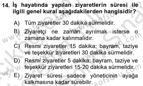 İş Ortamında Protokol Ve Davranış Kuralları Dersi 2025 - 2026 Yılı (Final) Dönem Sonu Sınav Soruları 14. Soru