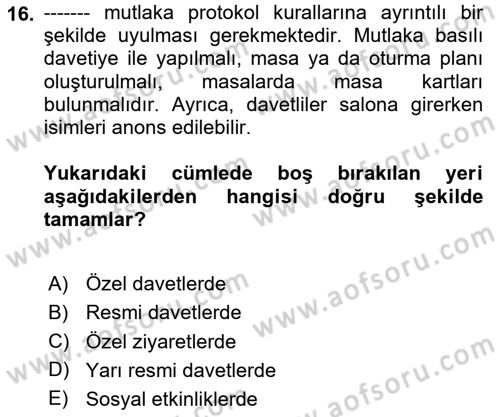 İş Ortamında Protokol Ve Davranış Kuralları Dersi 2025 - 2026 Yılı (Final) Dönem Sonu Sınav Soruları 16. Soru