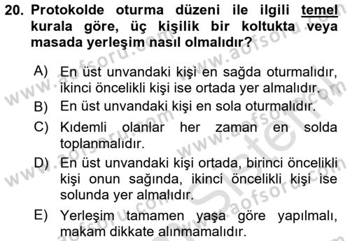 İş Ortamında Protokol Ve Davranış Kuralları Dersi 2025 - 2026 Yılı (Final) Dönem Sonu Sınav Soruları 20. Soru