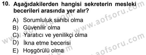 Yönetici Asistanlığı Dersi Ara Sınavı Deneme Sınav Soruları 10. Soru