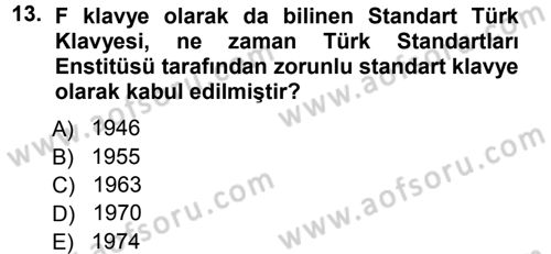 Yönetici Asistanlığı Dersi Ara Sınavı Deneme Sınav Soruları 13. Soru