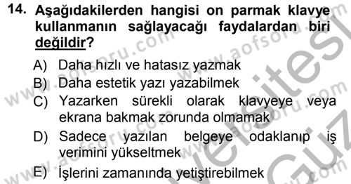 Yönetici Asistanlığı Dersi Ara Sınavı Deneme Sınav Soruları 14. Soru