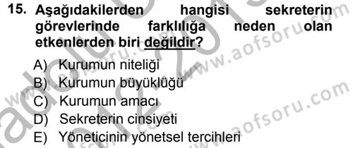 Yönetici Asistanlığı Dersi Ara Sınavı Deneme Sınav Soruları 15. Soru