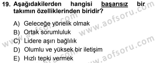 Yönetici Asistanlığı Dersi Ara Sınavı Deneme Sınav Soruları 19. Soru