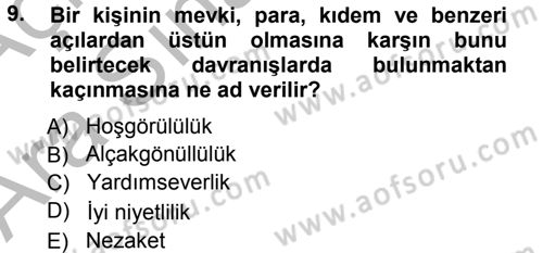 Yönetici Asistanlığı Dersi Ara Sınavı Deneme Sınav Soruları 9. Soru